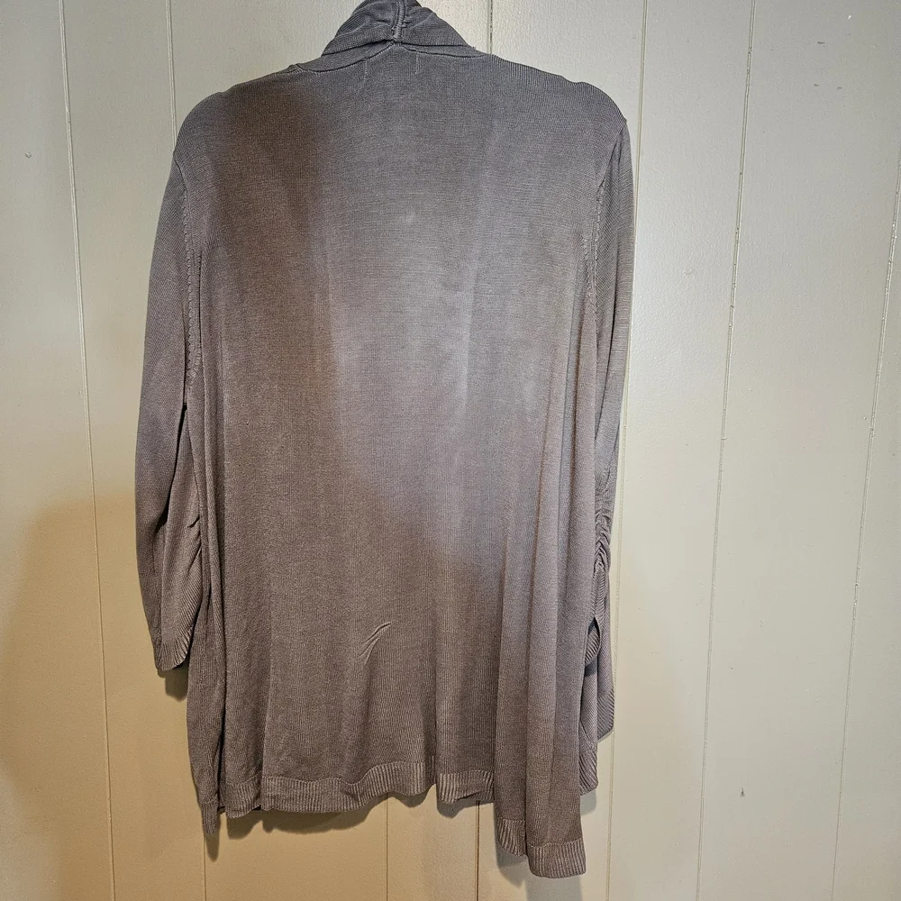 Karen Scott Taupe Open-Front Women's Cardigan